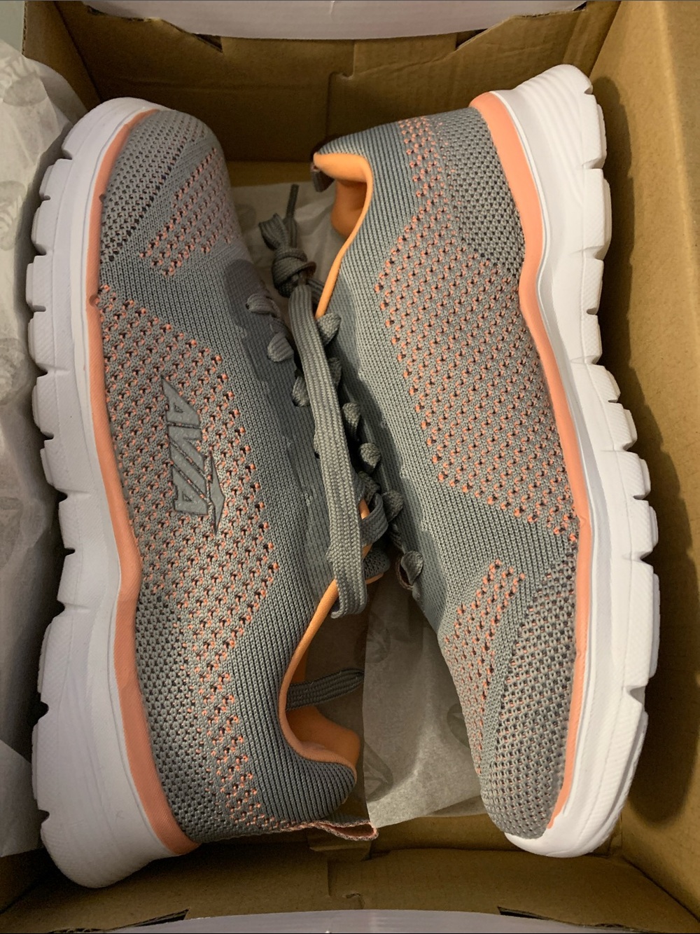 Avia Women's Gray Knit Walking Shoes with Peach Accents